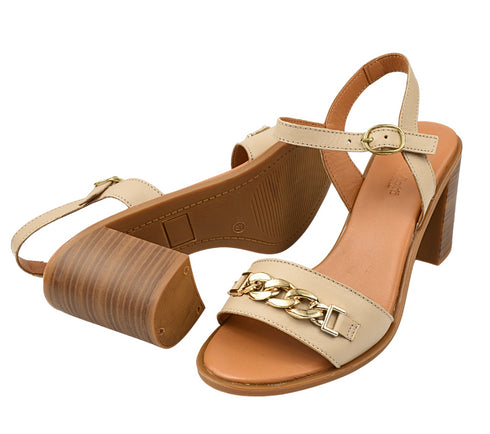 Sandale elegante, dama, ANNA VIOTTI, D42-9103 bej, piele naturala, toc